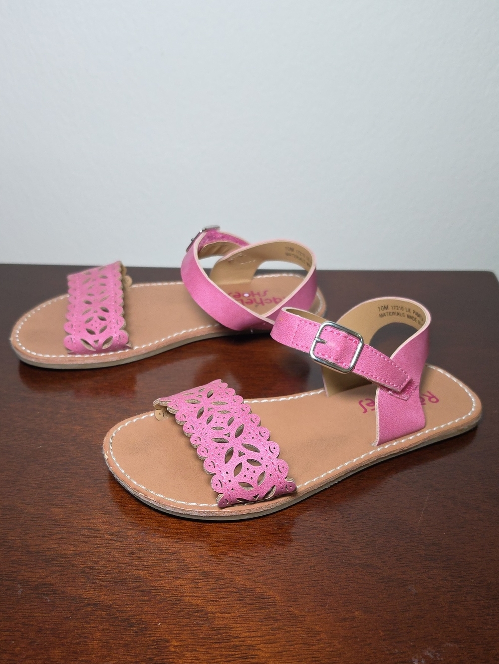 Rachel Shoes Pink Floral Cutout Ankle-Strap Sandals
